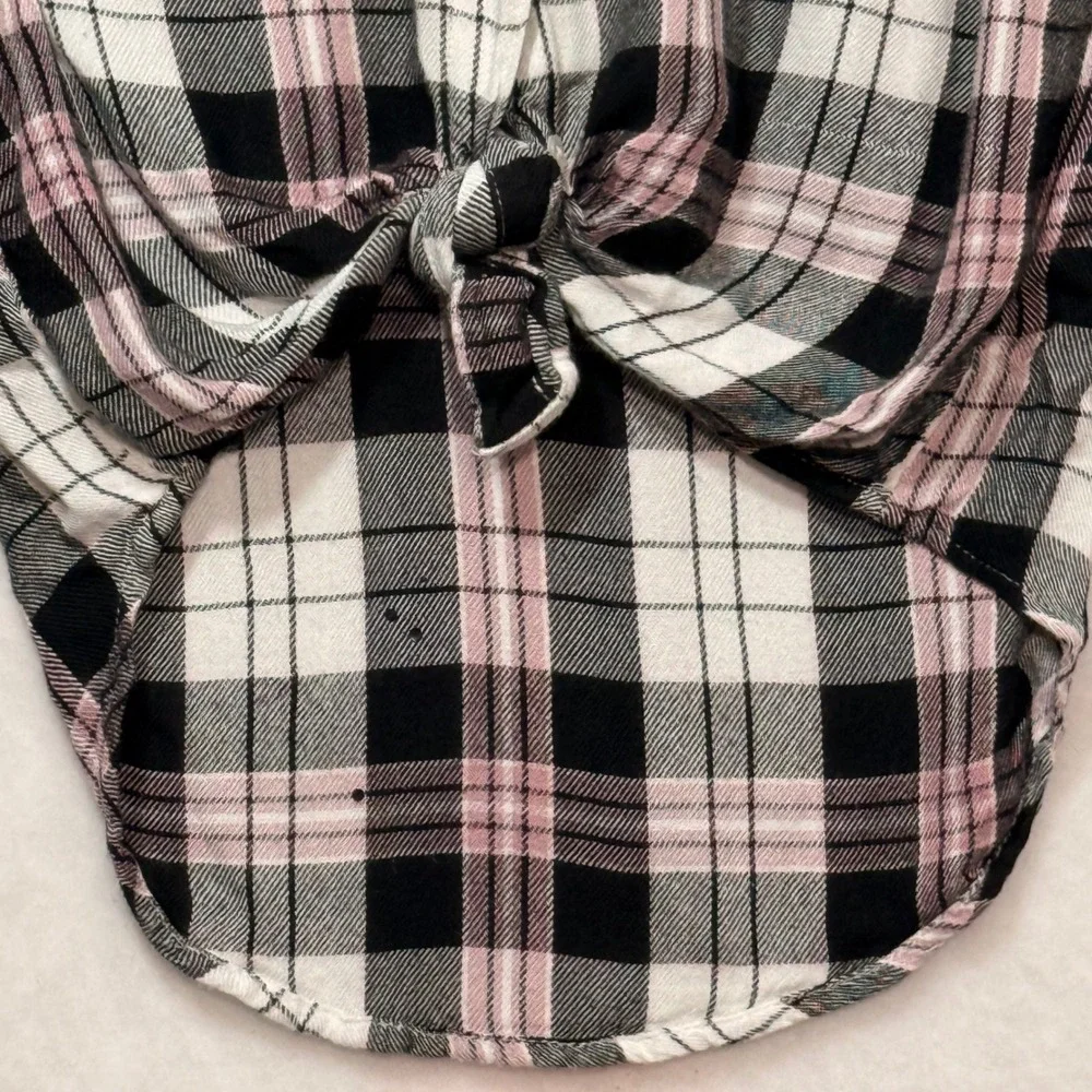 Justice Long Sleeve Pink/White/Black Plaid Button‎ Front Shirt Youth Size 10